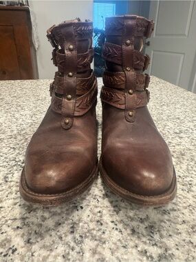 Freebird Roper Brown Leather Ankle Boots with Buckle Detail